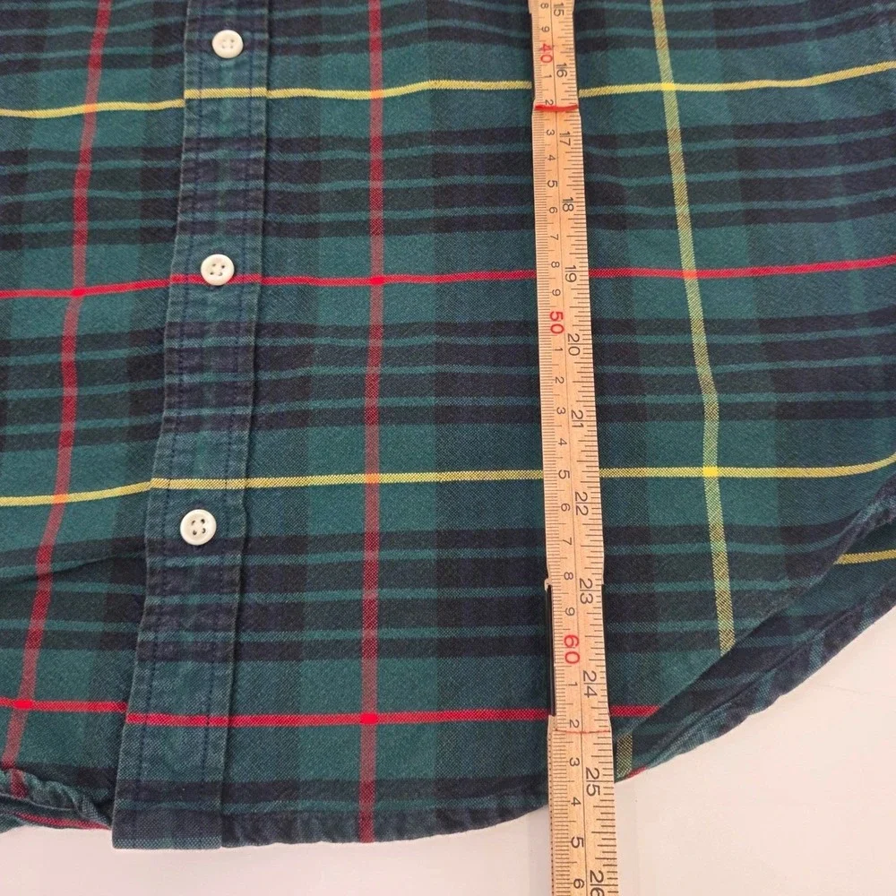 VINTAGE 90S RALPH LAUREN PLAID BUTTON DOWN BOYS XL GREEN RED PREPPY PONY HOLIDAY